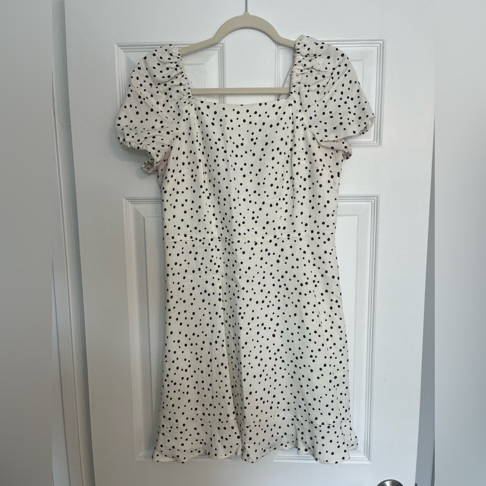LOFT White Mini Dress with Black Polka Dots